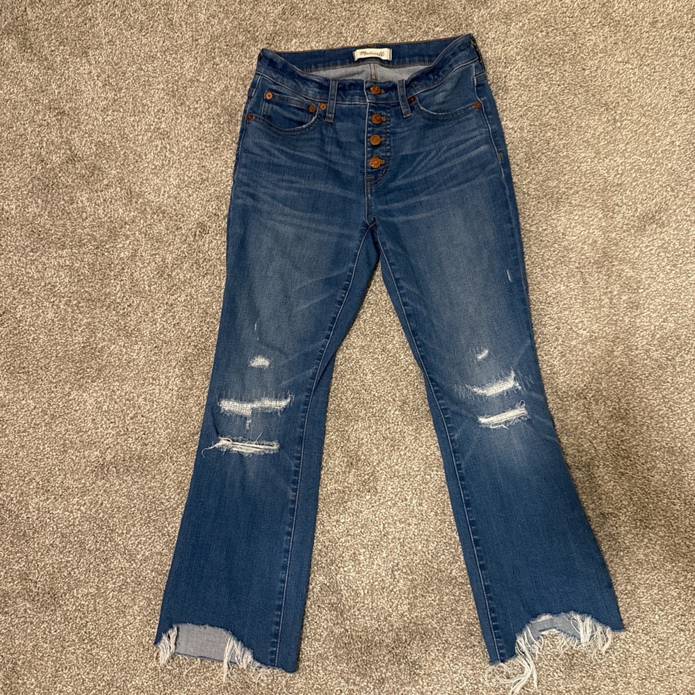Women's Madewell Cali Demi Boot Cut Button Fly Raw Hem Stretch jeans size 25